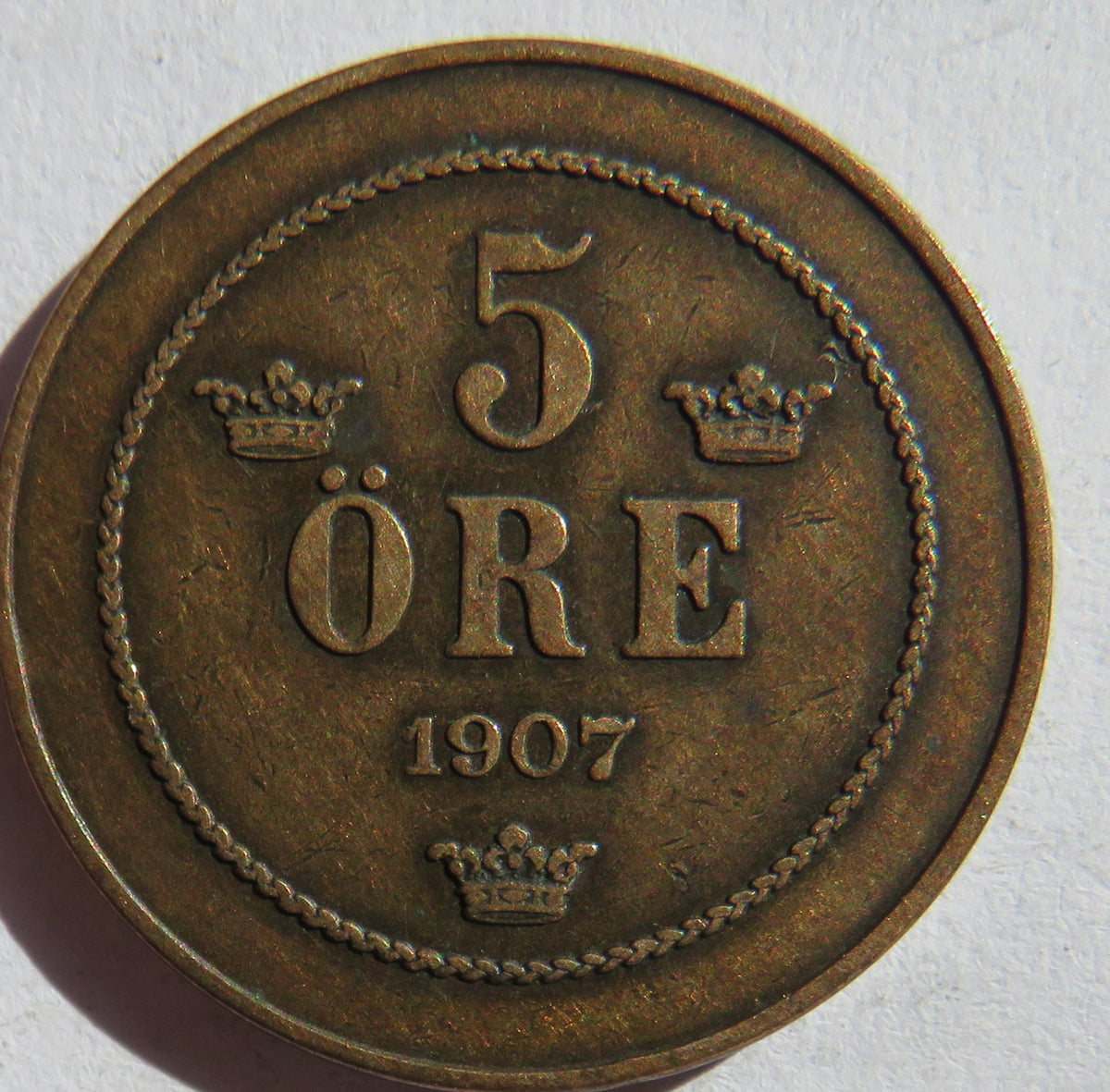 1907 Sweden 5 Ore Coin