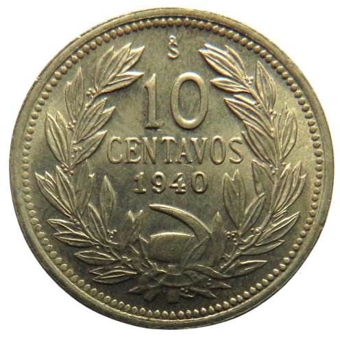 1940 Chile 10 Centavos Coin In High Grade