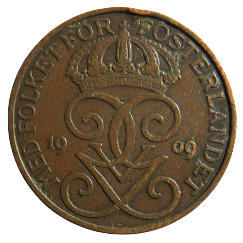 1909 Sweden 5 Ore Coin