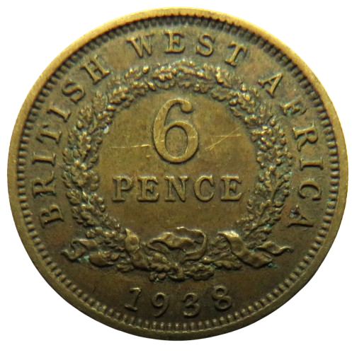 1938 King George VI British West Africa Sixpence Coin