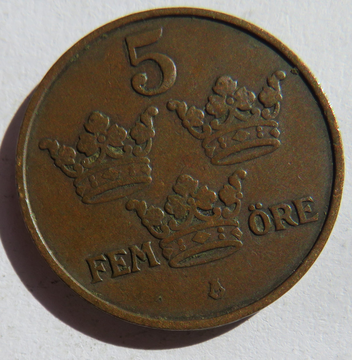 1909 Sweden 5 Ore Coin