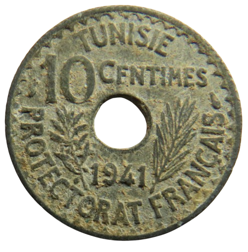 1941 Tunisia 10 Centimes Coin