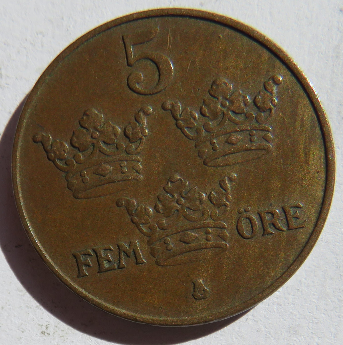 1935 Sweden 5 Ore Coin