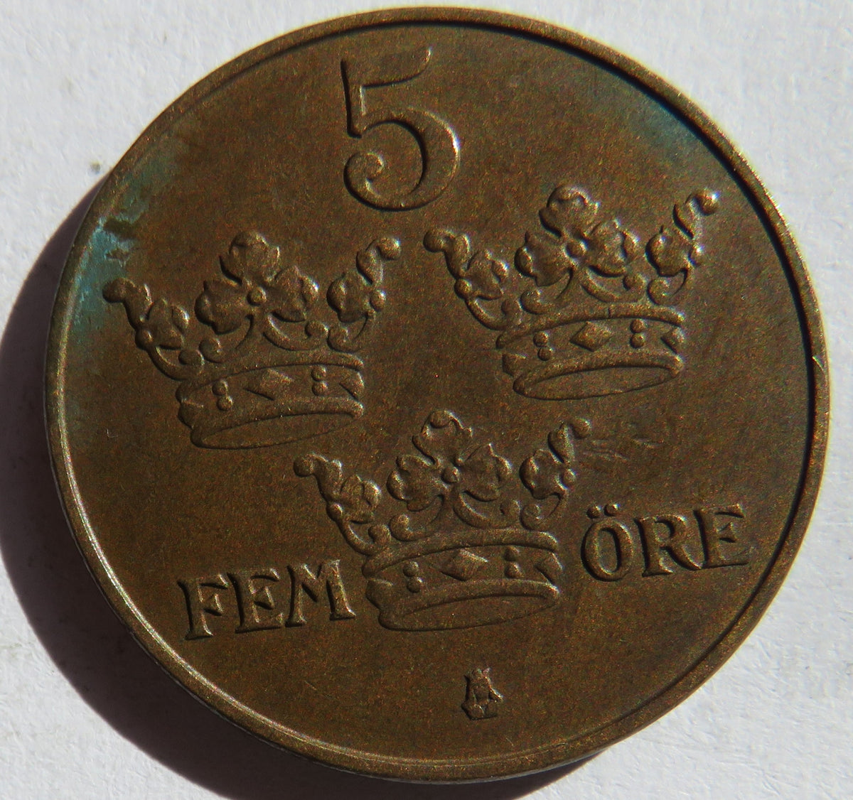 1926 Sweden 5 Ore Coin