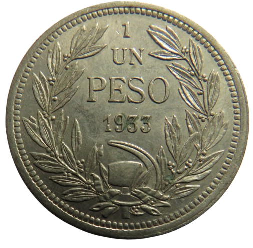 1933 Chile One Peso Coin