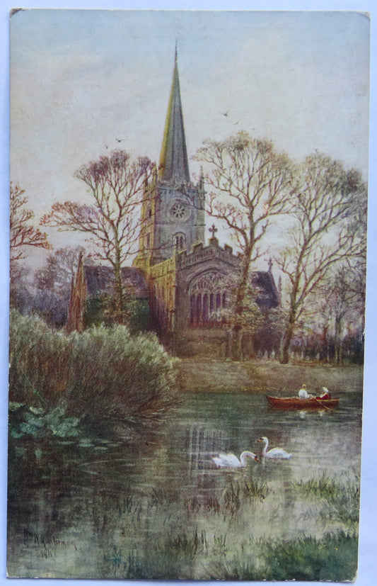 Vintage Postcard of Church and River, Stratford-on-Avon