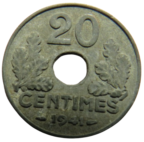 1941 France 20 Centimes Coin