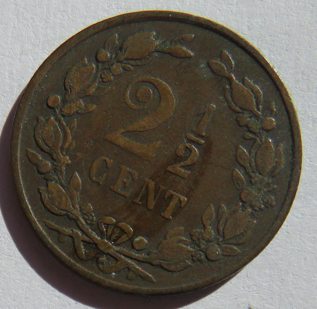 1877 Netherlands 2 & 1/2 Cents Coin