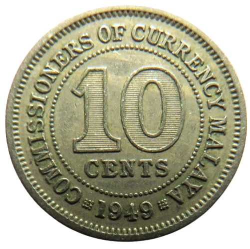 1949 King George VI Commissioners of Currency Malaya 10 Cents Coin