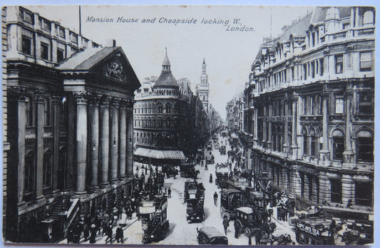 Vintage Postcard of Mansion House and Cheapside looking W, London