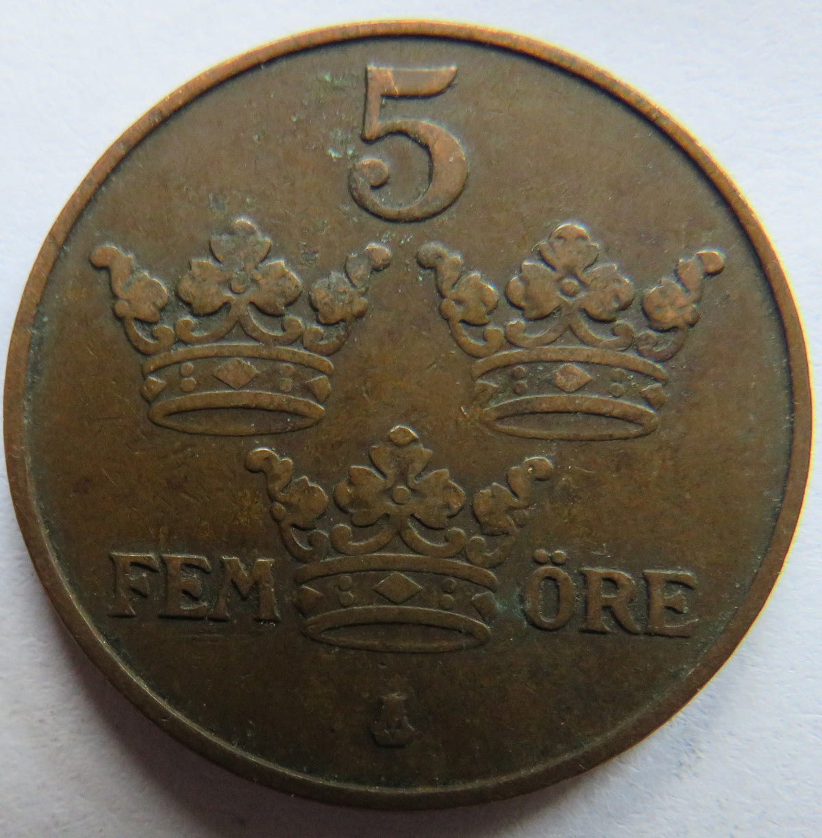 1915 Sweden 5 Ore Coin