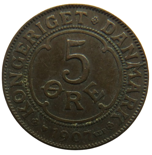1907 Denmark 5 Ore Coin