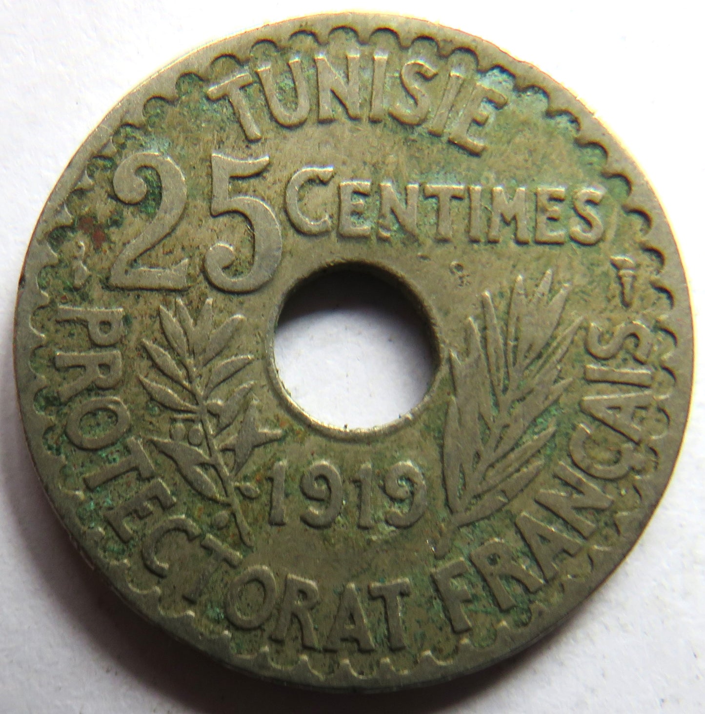 1919 Tunisia 25 Centimes Coin