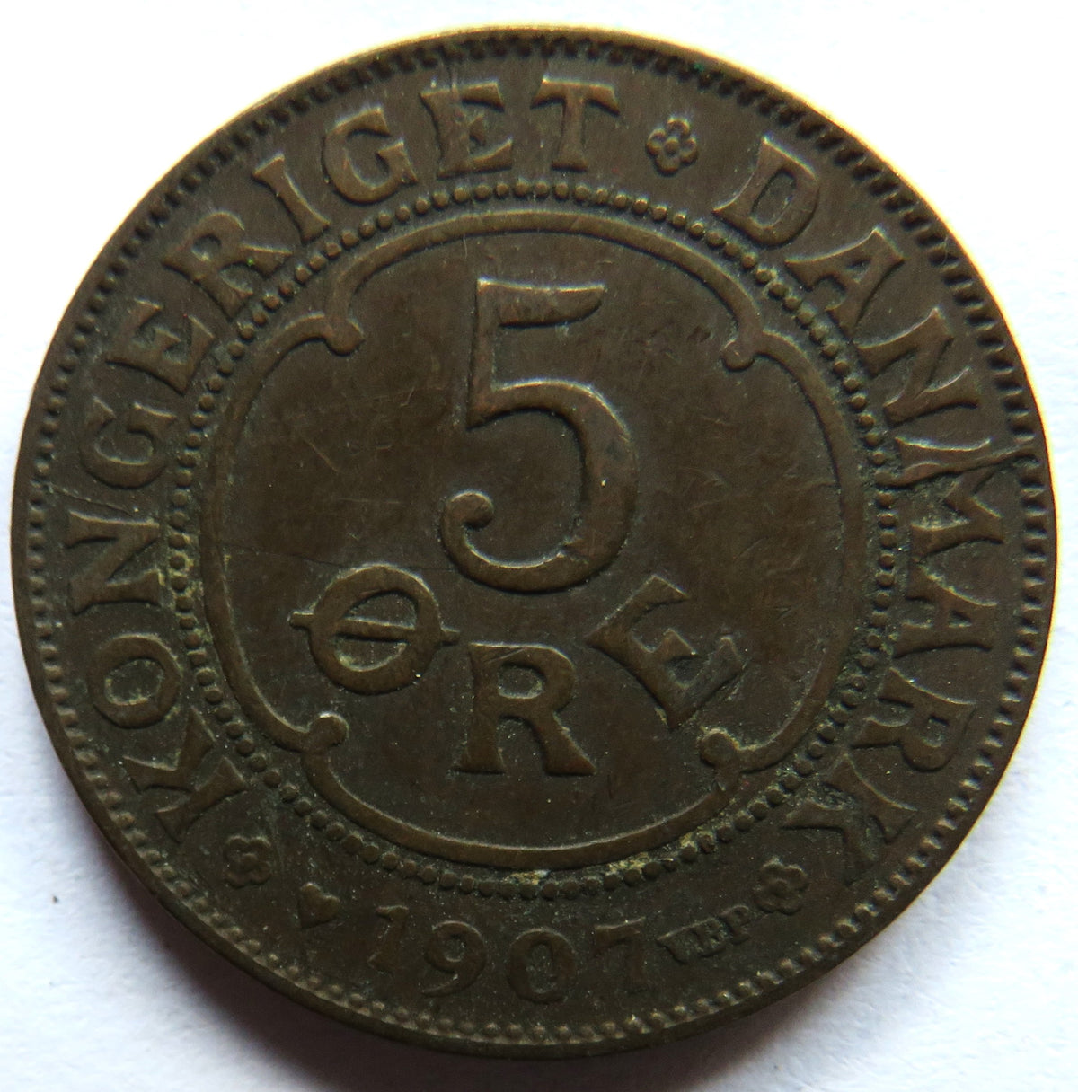 1907 Denmark 5 Ore Coin