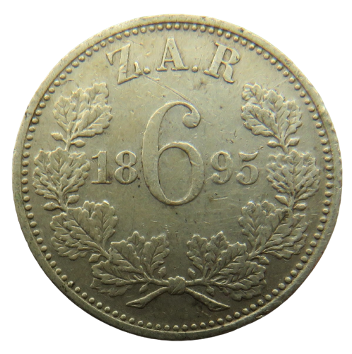 1895 South Africa ZAR Silver Sixpence Coin