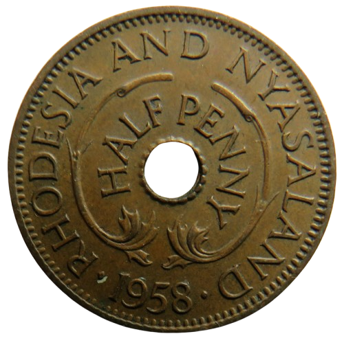 1958 Rhodesia and Nyasaland Half-Penny Coin