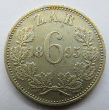 Load image into Gallery viewer, 1895 South Africa ZAR Silver Sixpence Coin
