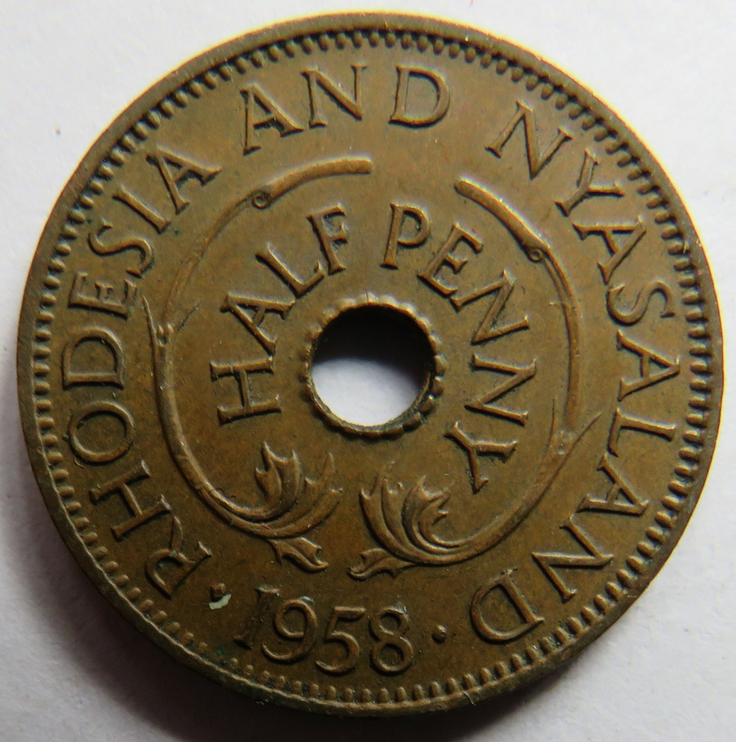 1958 Rhodesia and Nyasaland Half-Penny Coin
