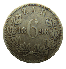 Load image into Gallery viewer, 1896 South Africa ZAR Silver Sixpence Coin
