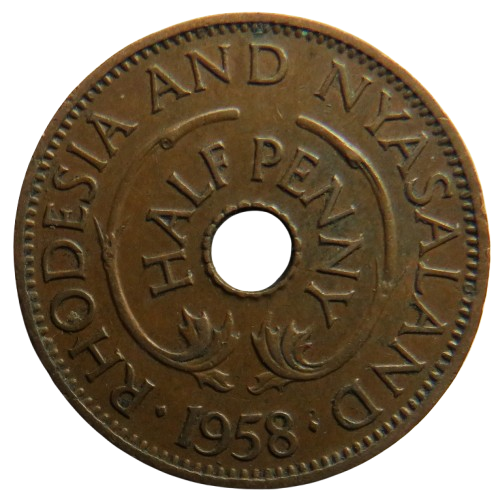 1958 Rhodesia and Nyasaland Half-Penny Coin