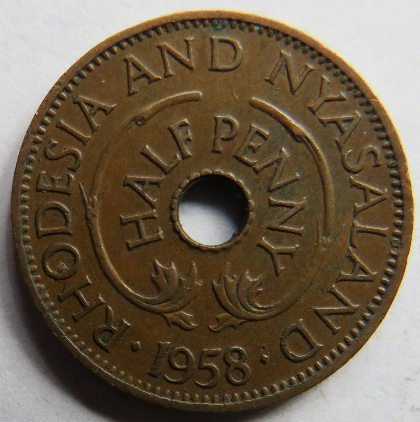 1958 Rhodesia and Nyasaland Half-Penny Coin