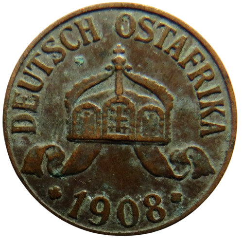 1908-J German East Africa One Heller Coin