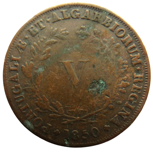 1850 Portugal 5 Reis Coin