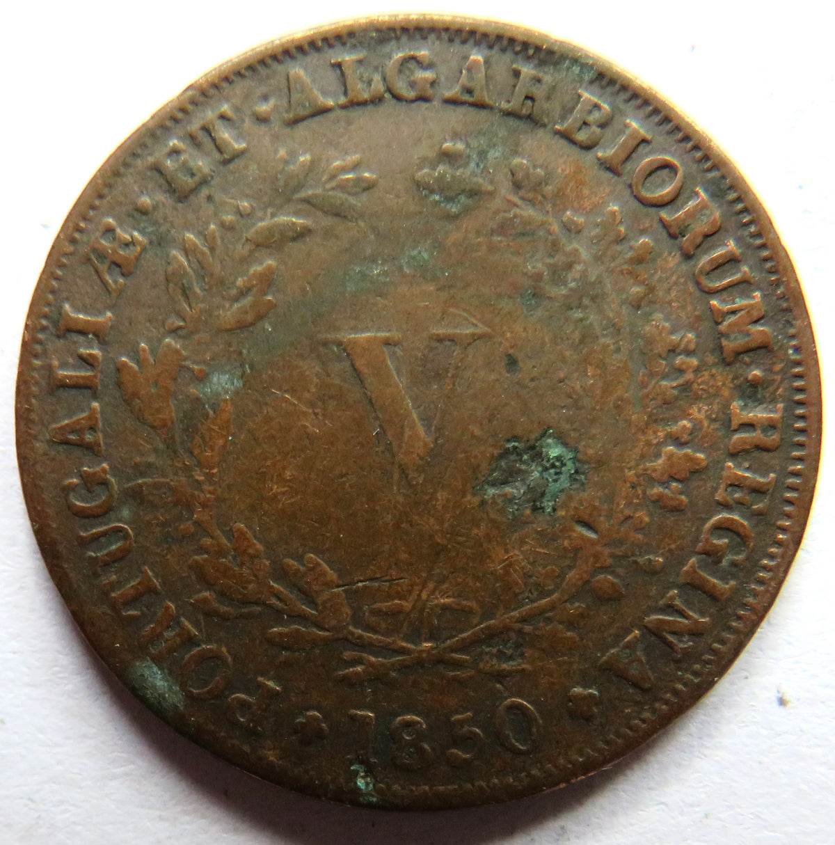 1850 Portugal 5 Reis Coin