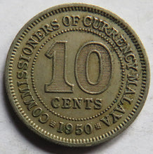 Load image into Gallery viewer, 1950 King George VI Commissioners of Currency Malaya 10 Cents Coin
