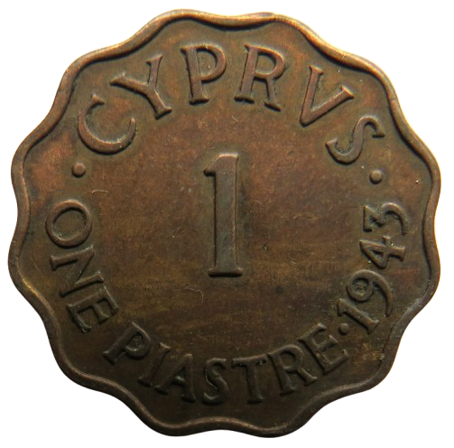 1943 King George VI Cyprus 1 Piastre Coin