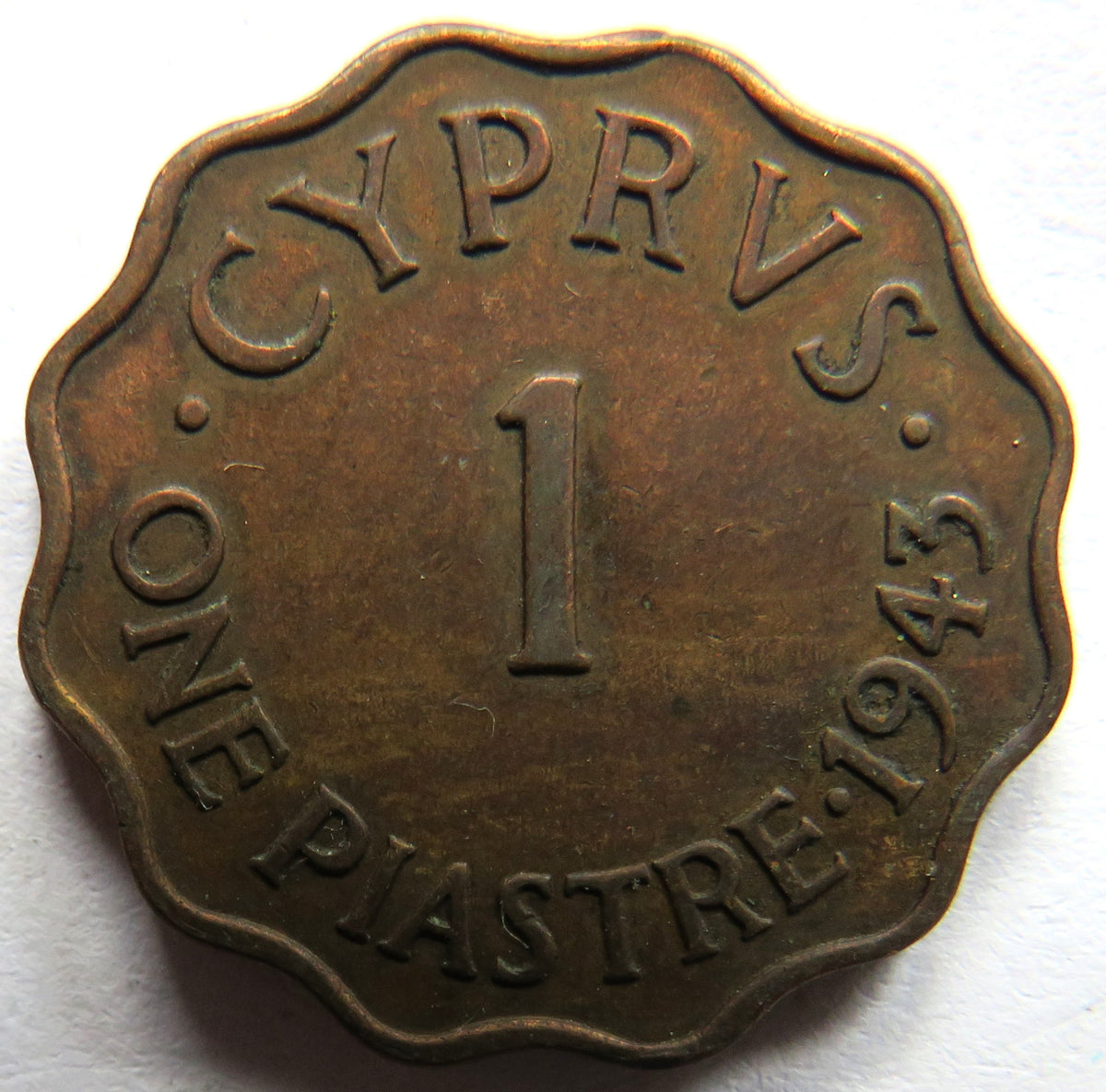 1943 King George VI Cyprus 1 Piastre Coin