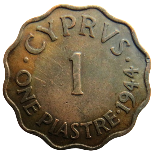 1944 King George VI Cyprus 1 Piastre Coin