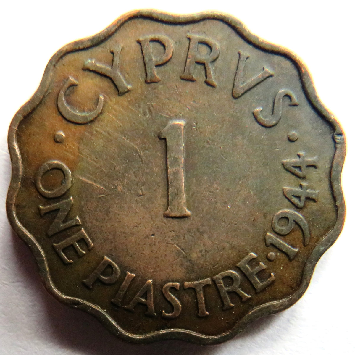 1944 King George VI Cyprus 1 Piastre Coin