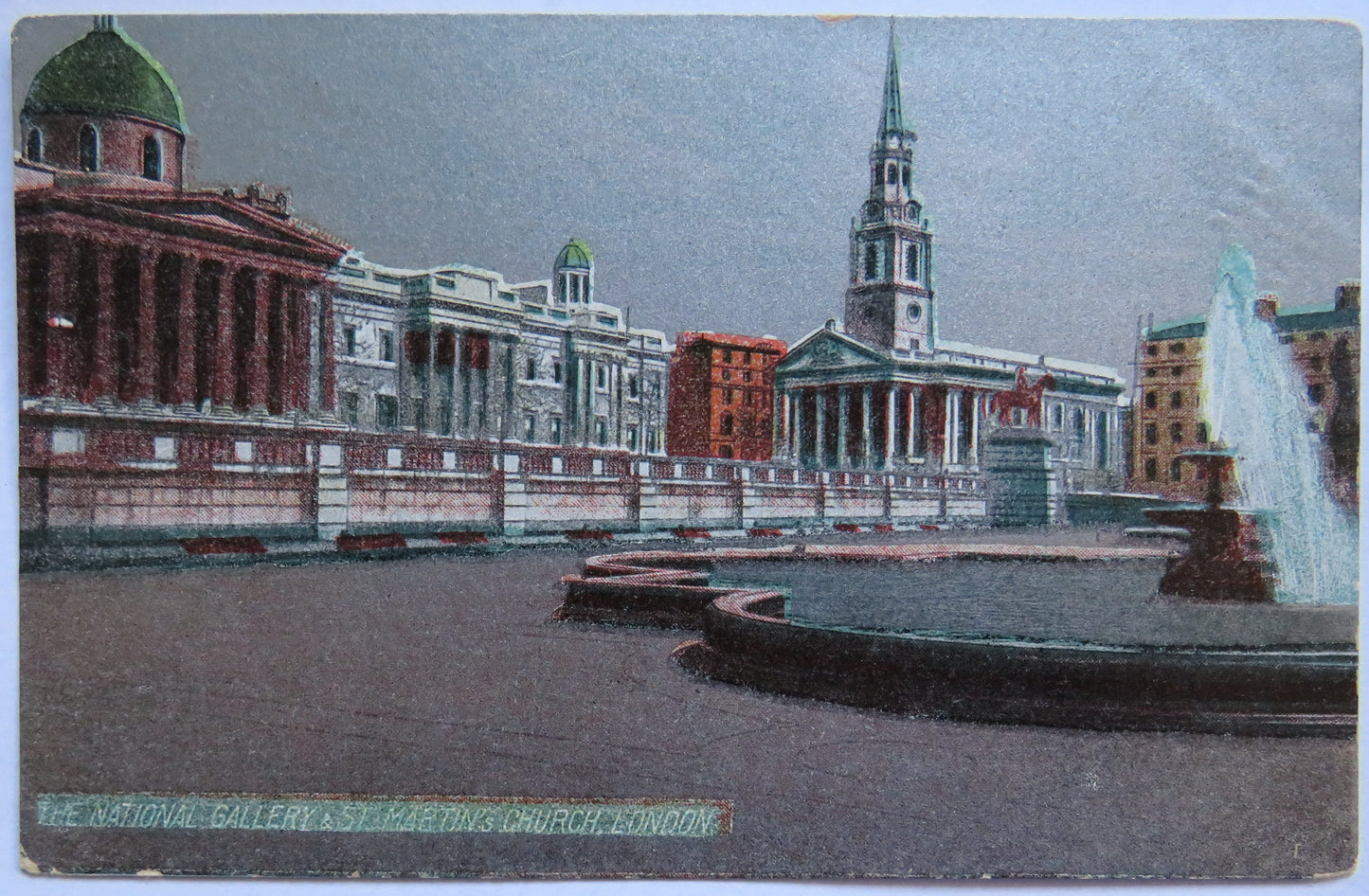 Vintage Postcard of the National Gallery & St. Martin's Church, London