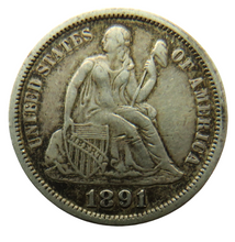 Load image into Gallery viewer, 1891 USA Seated Liberty Silver One Dime Coin
