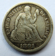 Load image into Gallery viewer, 1891 USA Seated Liberty Silver One Dime Coin
