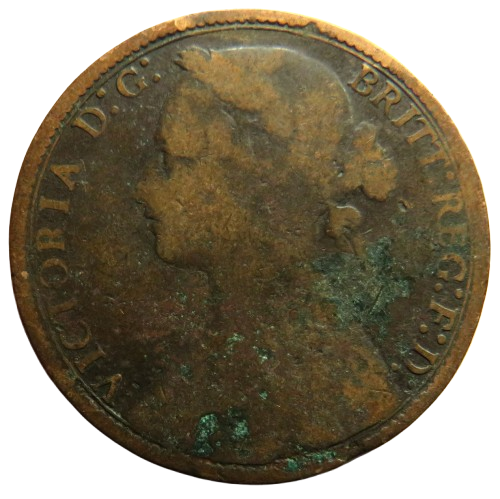 1877 Queen Victoria Bun Head One Penny Coin - Great Britain