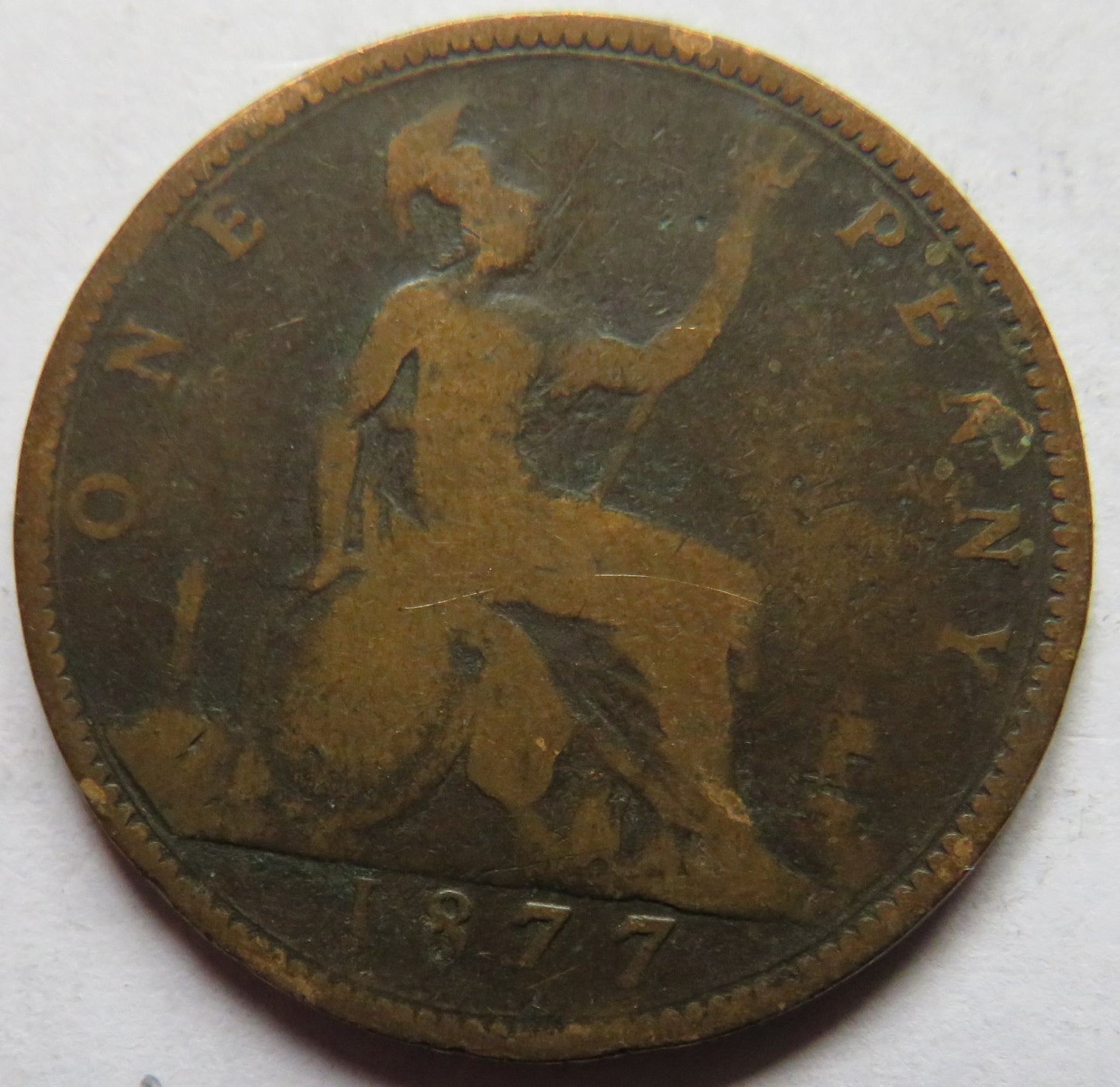 1877 Queen Victoria Bun Head One Penny Coin - Great Britain
