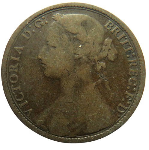 1877 Queen Victoria Bun Head One Penny Coin - Great Britain
