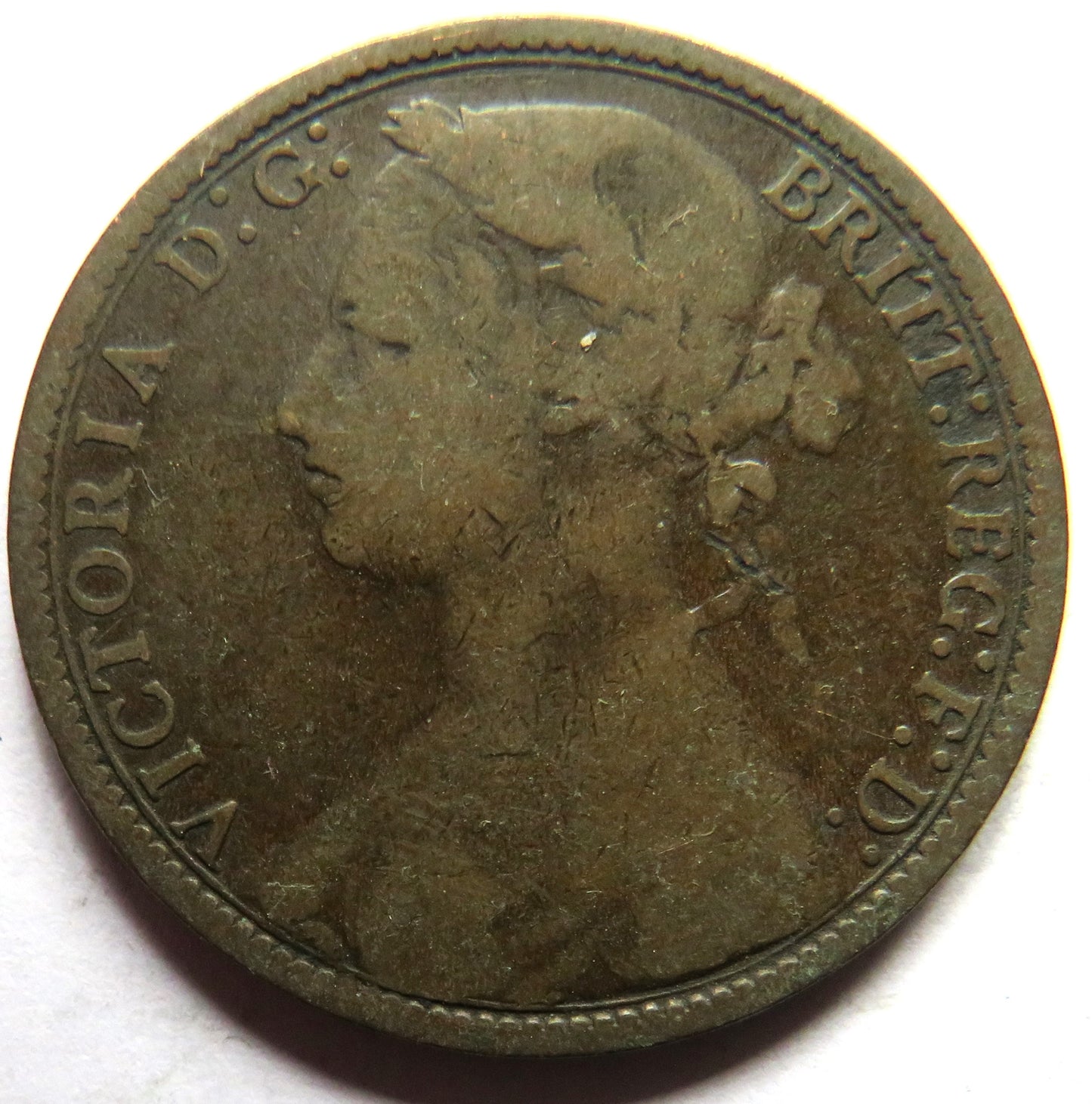 1877 Queen Victoria Bun Head One Penny Coin - Great Britain