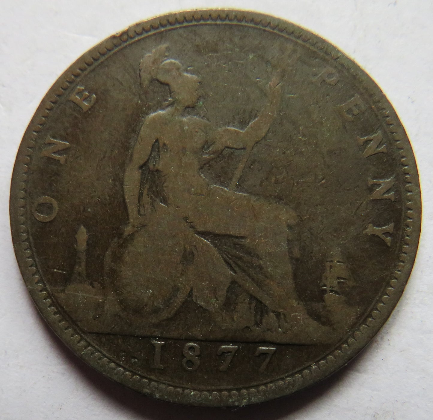 1877 Queen Victoria Bun Head One Penny Coin - Great Britain