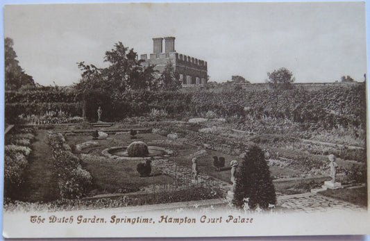 Vintage Postcard of The Dutch Garden, Springtime, Hampton Court Palace