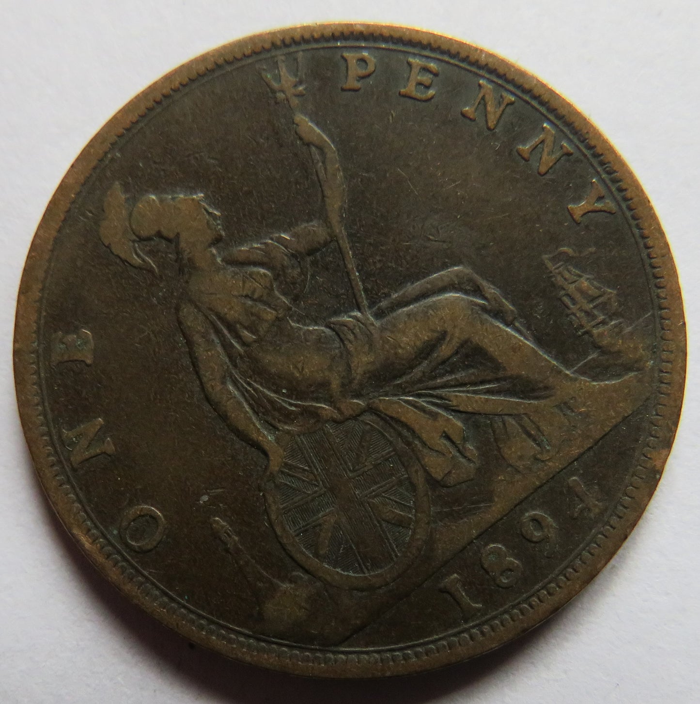 1894 Queen Victoria Bun Head One Penny Coin - Great Britain