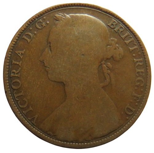 1893 Queen Victoria Bun Head One Penny Coin - Great Britain