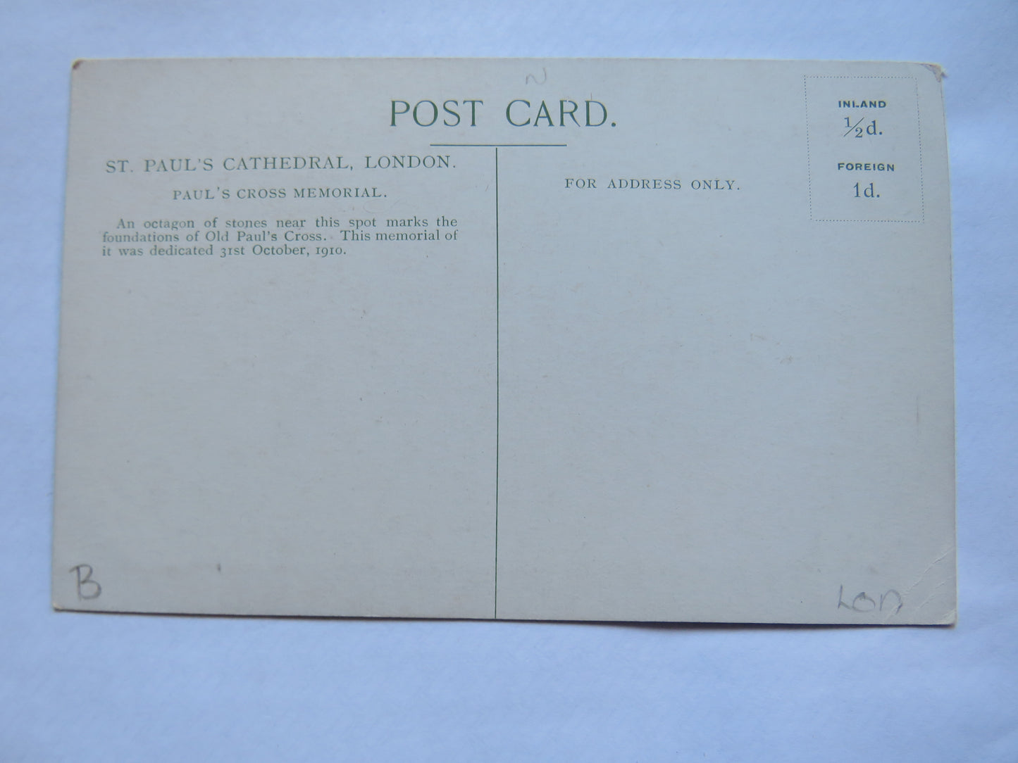 Vintage Postcard of St. Paul's Cathedral, London, Paul's Cross Memorial