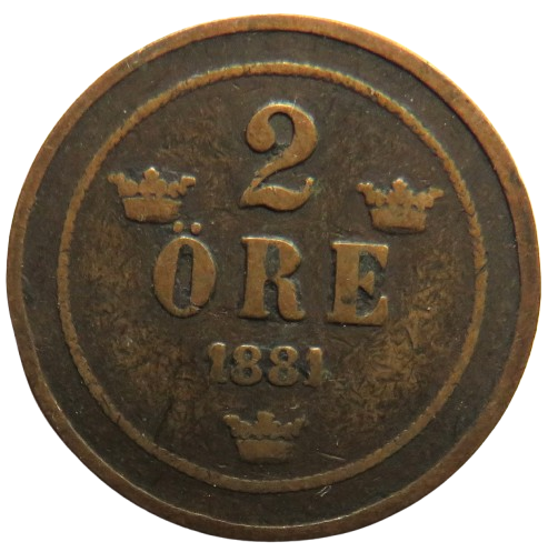 1881 Sweden 2 Ore Coin