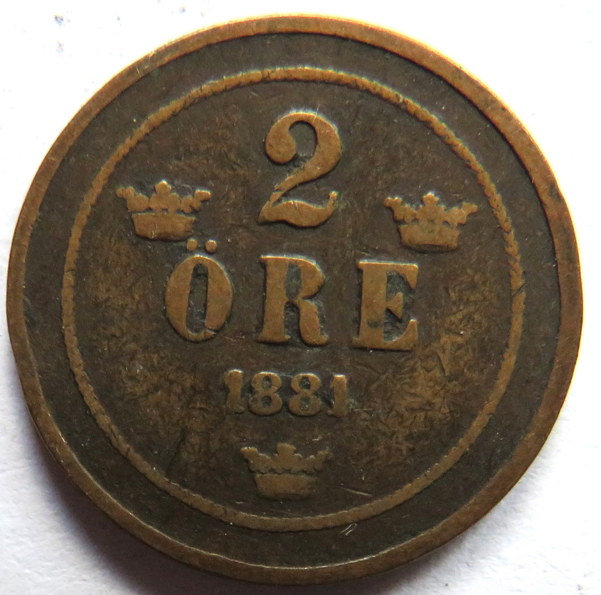 1881 Sweden 2 Ore Coin