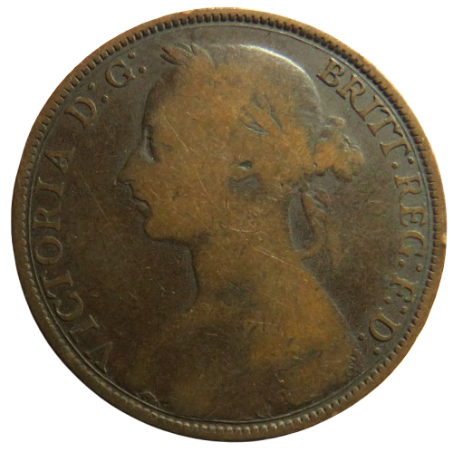 1889 Queen Victoria Bun Head One Penny Coin - Great Britain