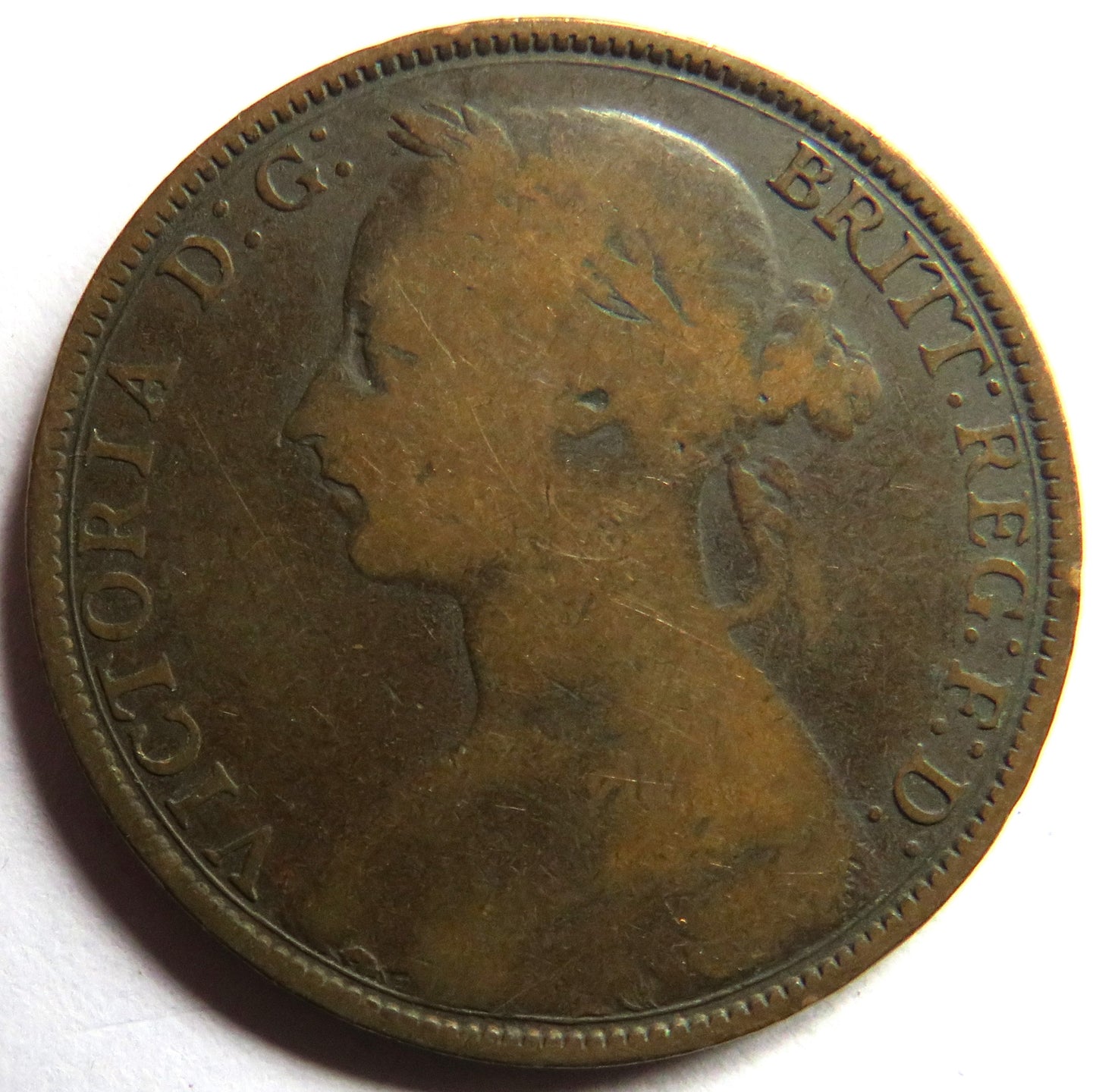1889 Queen Victoria Bun Head One Penny Coin - Great Britain