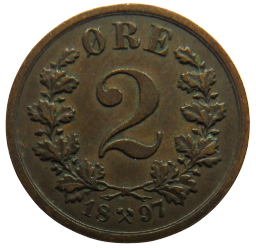 1897 Norway 2 Ore Coin